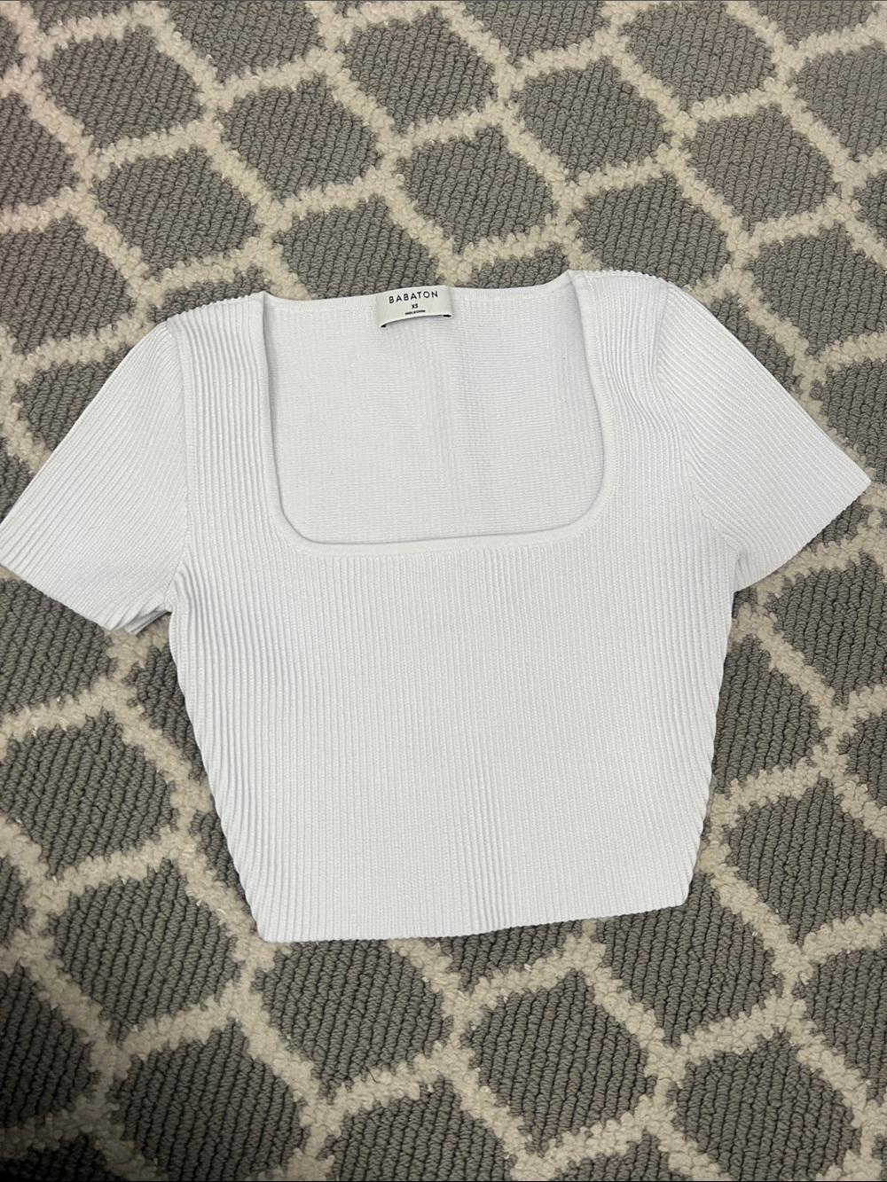 Babaton White Ribbed Square-Neck Crop Tee